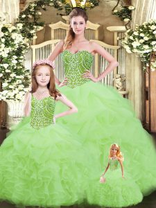 Yellow Green Tulle Lace Up 15th Birthday Dress Sleeveless Floor Length Ruffles