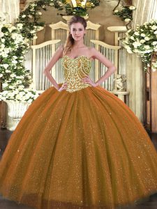 High Quality Ball Gowns Quinceanera Dresses Brown Sweetheart Tulle Sleeveless Floor Length Lace Up