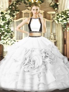 Fantastic Sleeveless Floor Length Ruffled Layers Zipper Sweet 16 Dresses with White