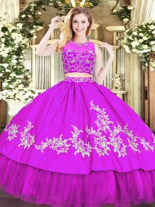 Pretty Purple Zipper Scoop Beading and Appliques Quinceanera Dresses Tulle Sleeveless