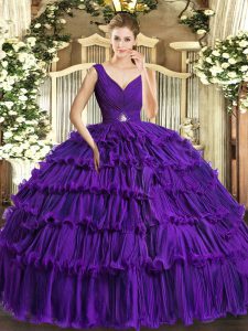 Fabulous Organza Sleeveless Floor Length Quinceanera Dresses and Beading and Ruffled Layers