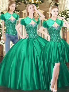 Sweetheart Sleeveless Quinceanera Dress Floor Length Beading Green Tulle