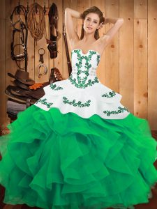 Smart Green Sleeveless Floor Length Embroidery and Ruffles Lace Up Ball Gown Prom Dress