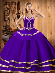 Great Purple Sweetheart Lace Up Embroidery Sweet 16 Dress Sleeveless