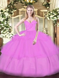 Lilac Spaghetti Straps Neckline Ruffled Layers 15th Birthday Dress Sleeveless Zipper