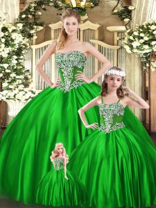 Simple Green Sleeveless Beading Floor Length Sweet 16 Dresses