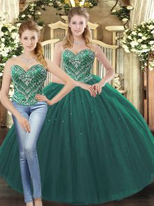Sophisticated Sweetheart Sleeveless Tulle 15th Birthday Dress Beading Lace Up