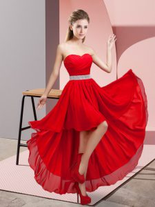 Sweetheart Sleeveless Lace Up Quinceanera Dama Dress Red Chiffon