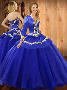 Affordable Floor Length Blue Quinceanera Gown Sweetheart Sleeveless Lace Up