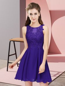 Lovely Purple Sleeveless Mini Length Appliques Zipper Quinceanera Court of Honor Dress