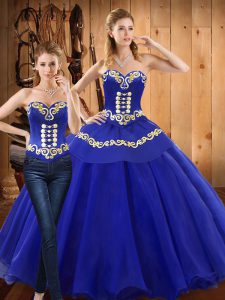 Fantastic Blue Lace Up Vestidos de Quinceanera Embroidery Sleeveless Floor Length