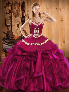 New Arrival Floor Length Fuchsia Sweet 16 Dresses Sweetheart Sleeveless Lace Up