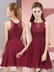 Attractive Burgundy Sleeveless Chiffon Zipper Damas Dress for Prom and Party and Wedding Party