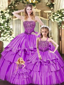 Lilac Sweetheart Lace Up Ruffled Layers Quinceanera Gowns Sleeveless
