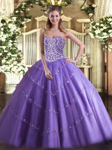 Glorious Tulle Sleeveless Floor Length Quince Ball Gowns and Beading