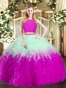 Noble Multi-color Sleeveless Tulle Zipper Sweet 16 Dresses for Military Ball and Sweet 16 and Quinceanera