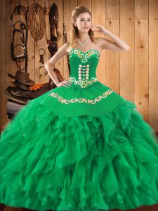 Fashionable Satin and Organza Sleeveless Floor Length Quinceanera Dress and Embroidery and Ruffles