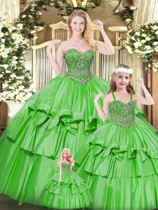 Noble Green Sweetheart Neckline Beading and Ruffled Layers Sweet 16 Dresses Sleeveless Lace Up