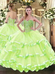 Sexy Sleeveless Beading and Ruffled Layers Lace Up 15 Quinceanera Dress