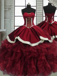 Luxurious Floor Length Lace Up Sweet 16 Quinceanera Dress Red for Sweet 16 and Quinceanera with Beading and Ruffles