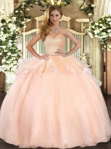 Exquisite Peach Sleeveless Beading and Ruffles Floor Length Quinceanera Gown