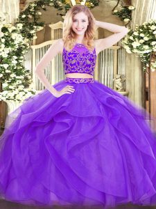 Flare Sleeveless Zipper Floor Length Beading and Ruffles Ball Gown Prom Dress