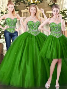 Floor Length Ball Gowns Sleeveless Dark Green Quinceanera Dresses Lace Up