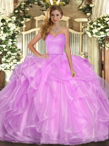 Ideal Lilac Lace Up 15th Birthday Dress Ruffles Sleeveless Floor Length