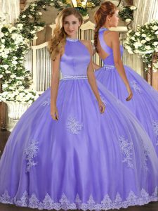 Flirting Lavender Sleeveless Tulle Backless Quinceanera Dresses for Military Ball and Sweet 16 and Quinceanera