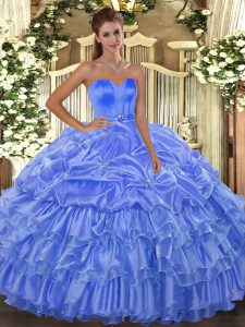 Simple Baby Blue Sleeveless Organza Lace Up Quinceanera Gowns for Military Ball and Sweet 16 and Quinceanera