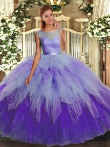 Multi-color Sweet 16 Quinceanera Dress Military Ball and Sweet 16 and Quinceanera with Lace and Ruffles Scoop Sleeveless Backless