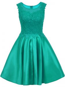 Luxury Turquoise Sleeveless Lace Mini Length Quinceanera Dama Dress