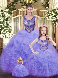 Lavender Sleeveless Beading and Ruffles Floor Length 15 Quinceanera Dress
