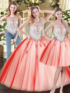 Romantic Tulle Sleeveless Floor Length 15 Quinceanera Dress and Beading