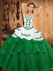 Admirable Tulle Sleeveless Ball Gown Prom Dress Sweep Train and Embroidery and Ruffled Layers
