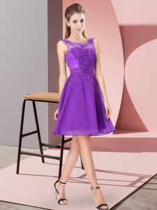 Fashionable Knee Length Purple Dama Dress Scoop Sleeveless Zipper