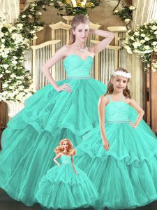 Excellent Sweetheart Sleeveless Organza Quinceanera Dresses Lace and Ruffled Layers Lace Up