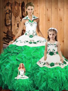 Vintage Sleeveless Embroidery and Ruffles and Bowknot Lace Up Quinceanera Dress