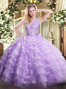 Fashion Scoop Sleeveless Backless Sweet 16 Dress Lavender Organza