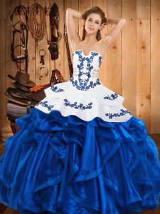 Affordable Floor Length Blue Sweet 16 Dresses Strapless Sleeveless Lace Up