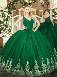 Hot Selling Floor Length Zipper Sweet 16 Dresses Dark Green for Sweet 16 and Quinceanera with Beading and Appliques