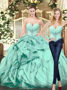 Gorgeous Apple Green Sweetheart Lace Up Beading and Ruffles Sweet 16 Quinceanera Dress Sleeveless