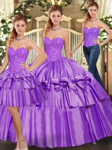 Excellent Sleeveless Lace Up Floor Length Beading and Ruffled Layers Quince Ball Gowns