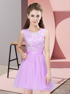 High End Lilac Sleeveless Tulle Side Zipper Dama Dress for Quinceanera for Prom and Party and Wedding Party