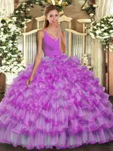 Sleeveless Floor Length Ruffled Layers Backless Sweet 16 Dresses with Lilac