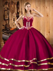 Wine Red Organza Lace Up Sweet 16 Dress Sleeveless Floor Length Embroidery and Ruffles