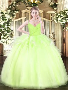 Beautiful Yellow Green Sleeveless Organza Zipper 15 Quinceanera Dress for Military Ball and Sweet 16 and Quinceanera