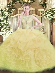 Cheap Champagne Sleeveless Organza Backless Quinceanera Dresses for Military Ball and Sweet 16 and Quinceanera