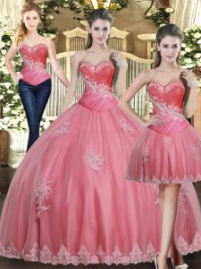Stylish Floor Length Ball Gowns Sleeveless Rose Pink Sweet 16 Dress Lace Up