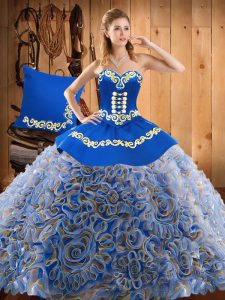 Cheap Sweetheart Sleeveless Sweep Train Lace Up Sweet 16 Dress Multi-color Satin and Fabric With Rolling Flowers